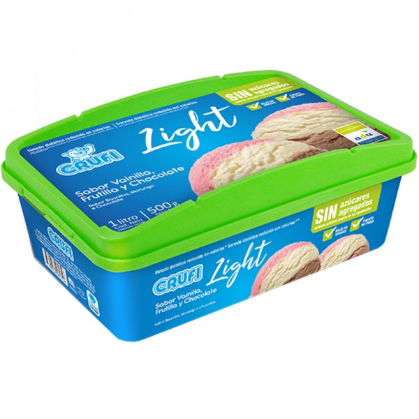 Helado Crufi 1L light vainilla,frutilla y chocolate