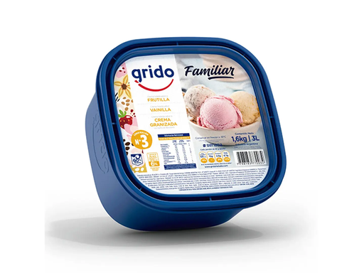 Pote Grido Frutilla,Crema Granizada,Vainilla 3L
